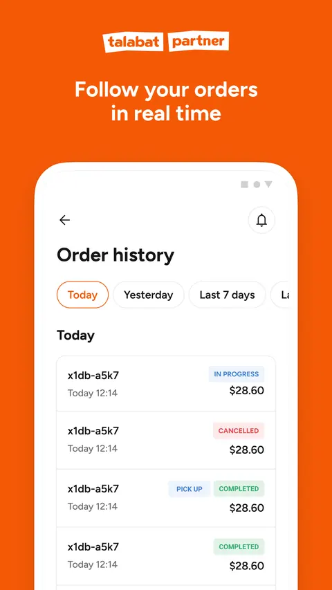 Talabat Partner app screen: menu